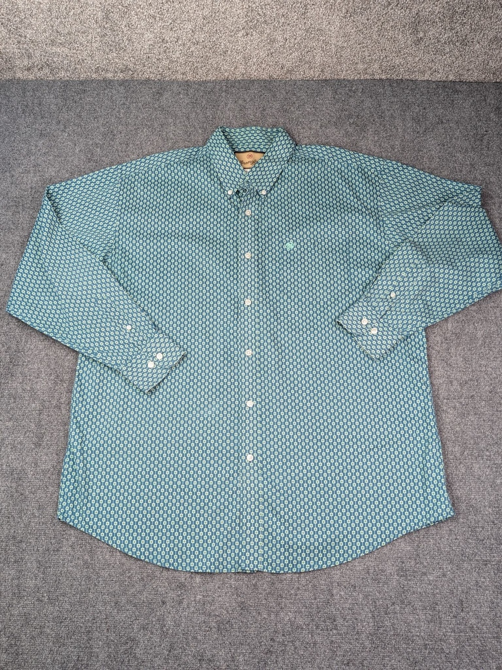 Wrangler Shirt Mens 2XL Blue Green Geometric Long Sleeve Button Down Western